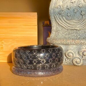 JEWELRY SALE!!! Two black sparkling bangles,Lucite/silver thread,silver sequin